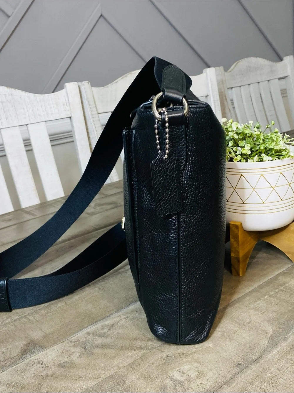 Coach Beckett Pocket Crossbody Messenger Bag Black Pebbled Leather 91303 Mens